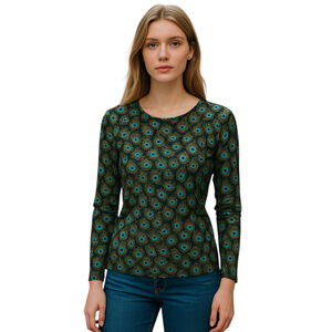 Talbots Sweater Womens XS Gray Blue Peacock Feather Merino Wool